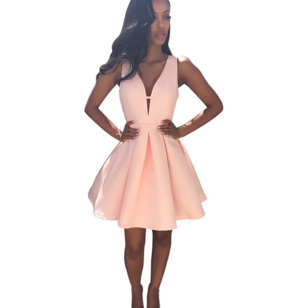 style Sexy Dress Women Deep VNeck backless Sleeveless pink dresses Party slim Aline Vestir