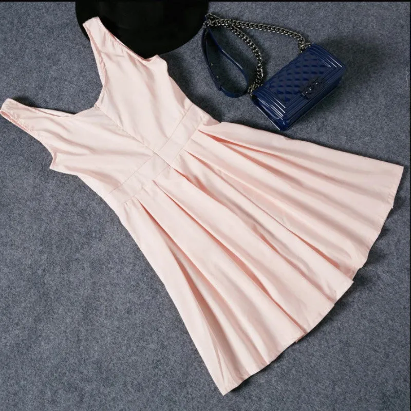 Style Sexy Women Dress Deep V-Neck Backless Sleeveless Pink Dresses Evening Party Slim A-line Dress SM6