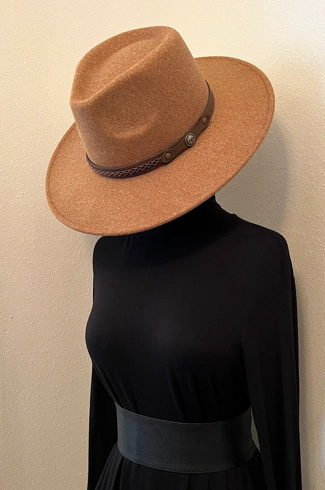 Tan Faux Leather Band Hat