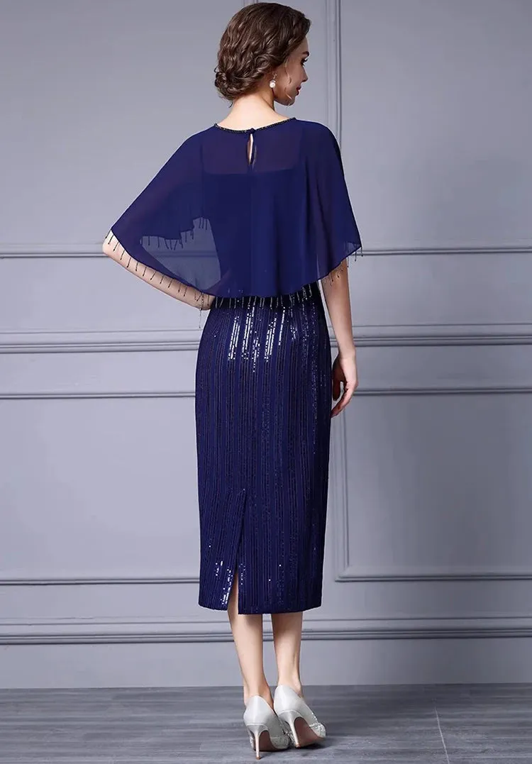 Terra Tassel Design Sequins Slim-Fit Hip Wrap Evening Dress