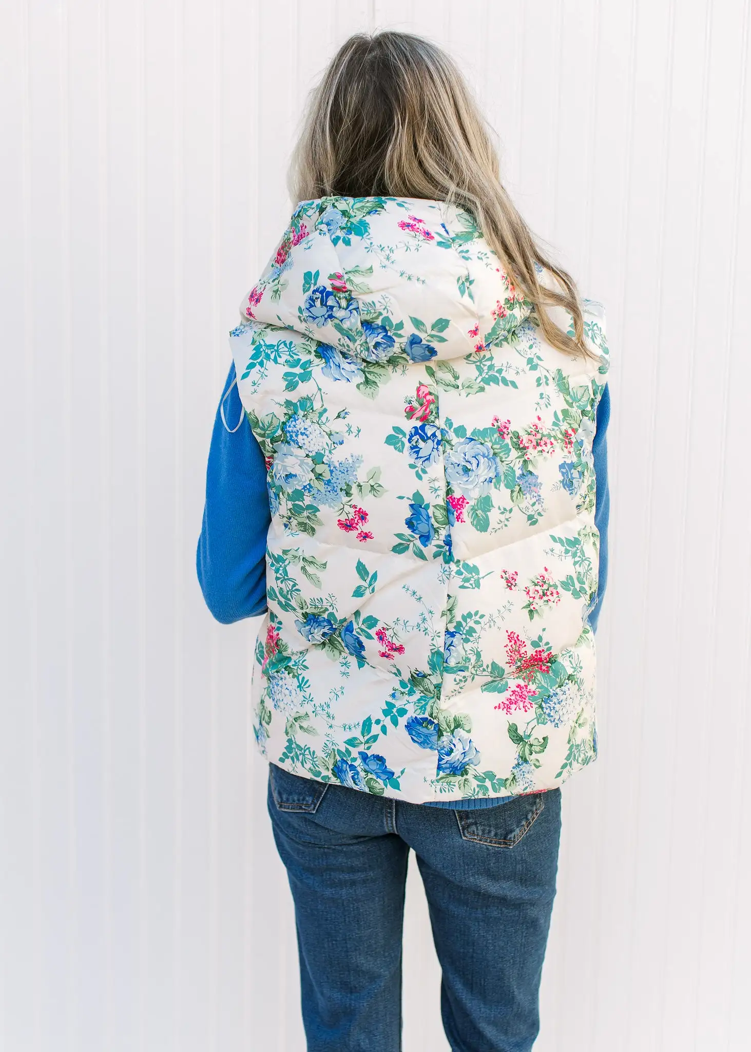 The Blue Floral Puffer Vest