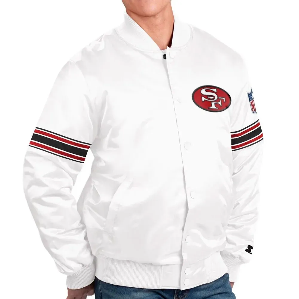 The Power Forward San Francisco 49ers White Satin Jacket