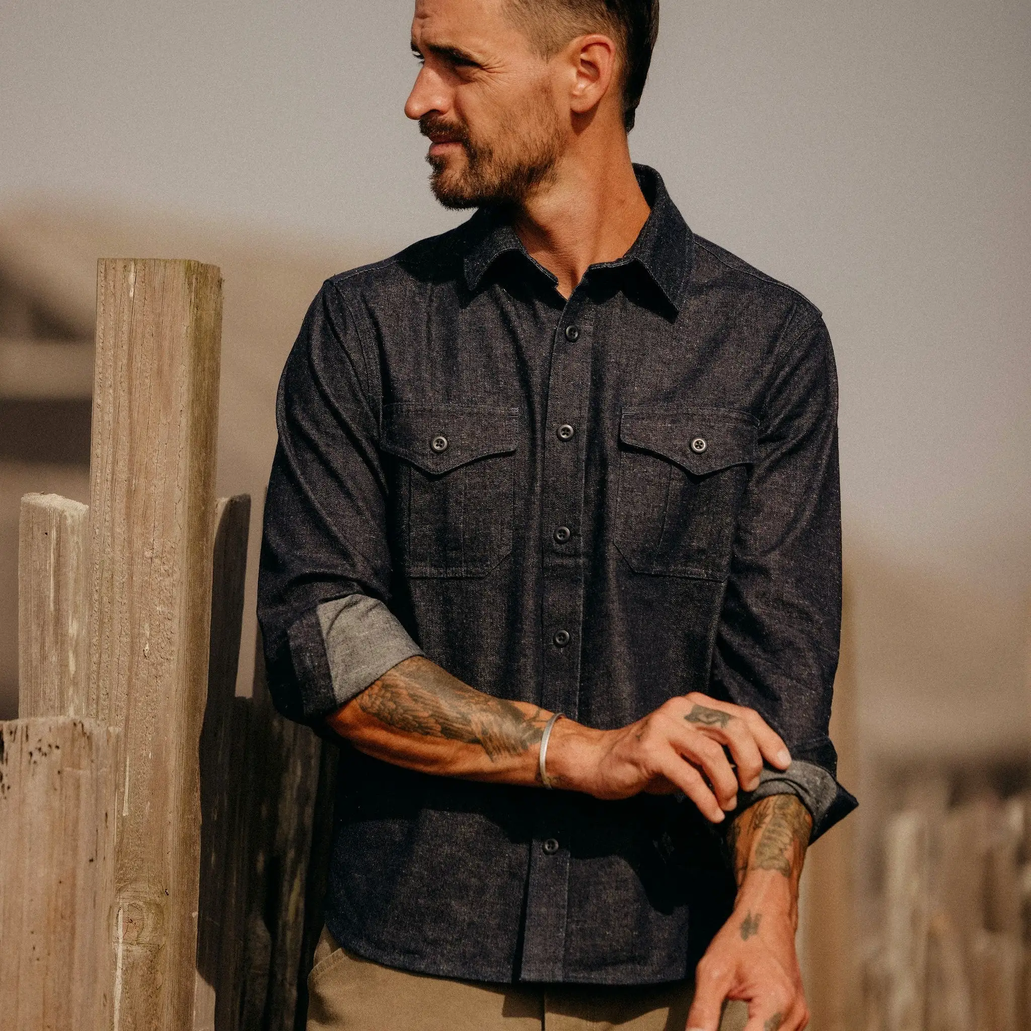 The Saddler Shirt in Dark Navy Twill