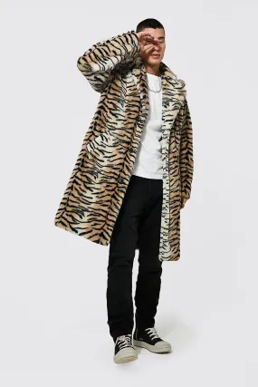 Tiger Faux Fur Longline Coat