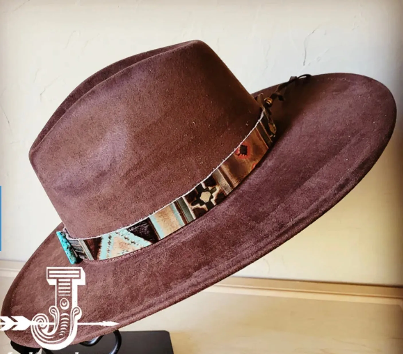 Turquoise Navajo Embossed Leather Hat Band