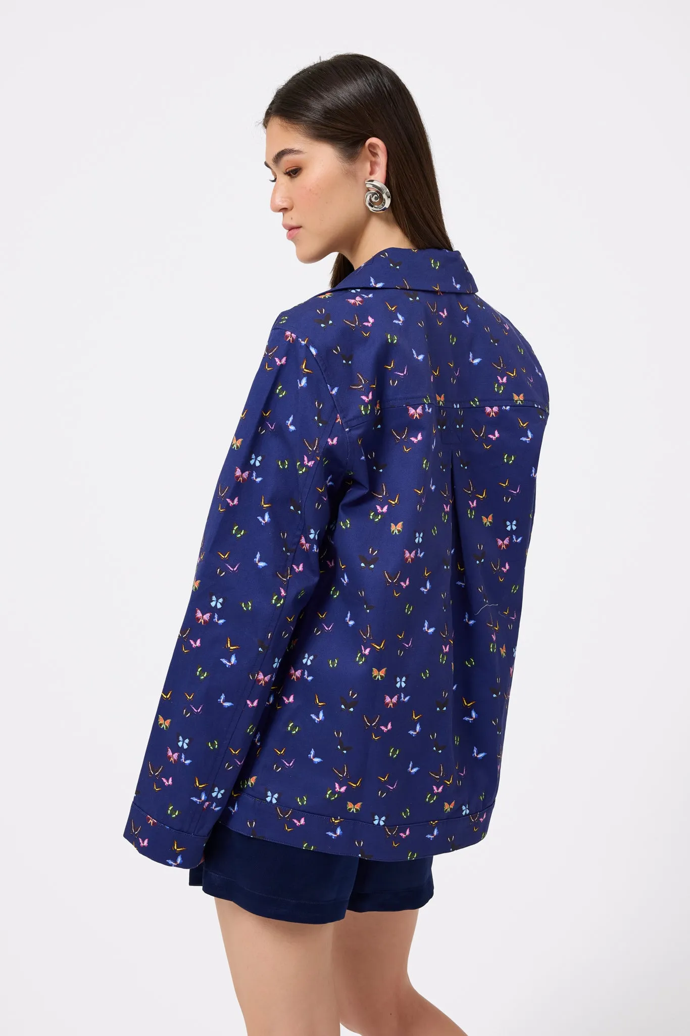 Twill Shirt Jacket in Midnight Butterflies