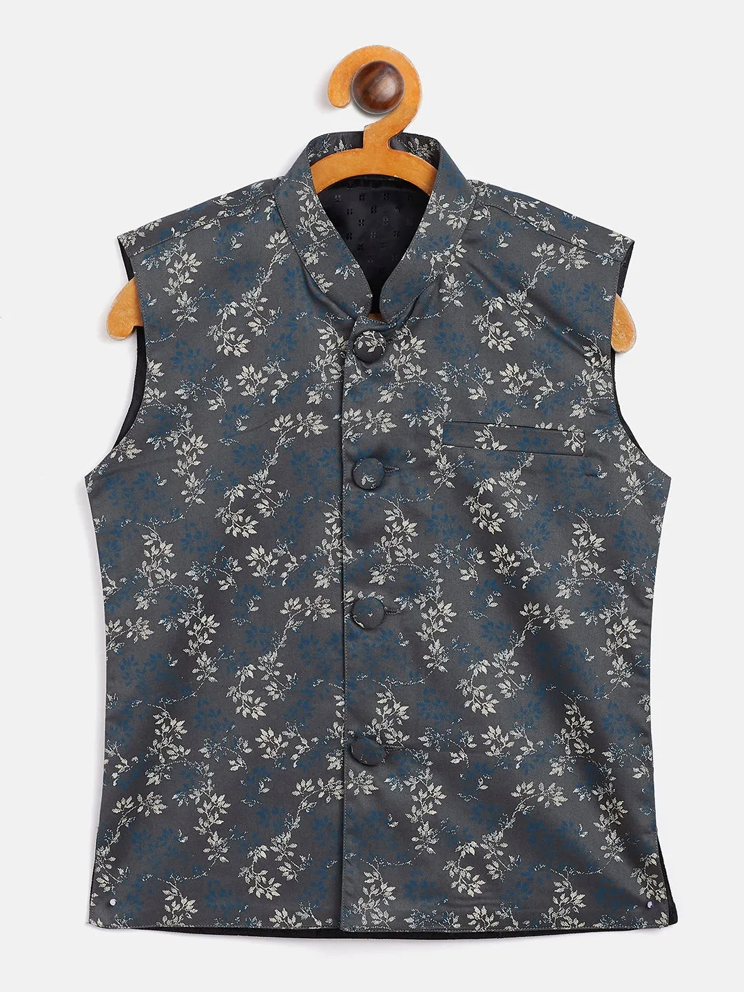 Vastramay Boys' Grey Cotton Blend Nehru Jacket