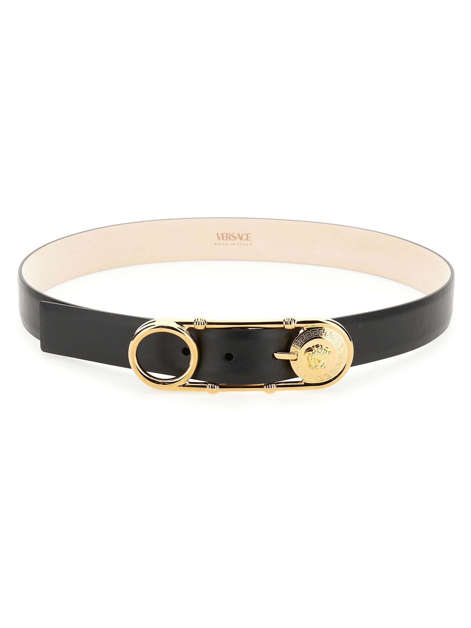 VERSACE    SAFETY PIN LEATHER BELT