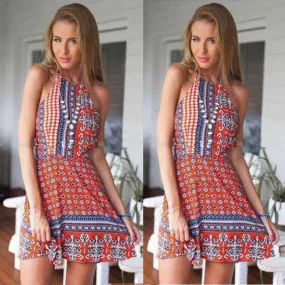 Vestido Women Sleeveless Backless Cross Painting Beach Cocktail Party Dress