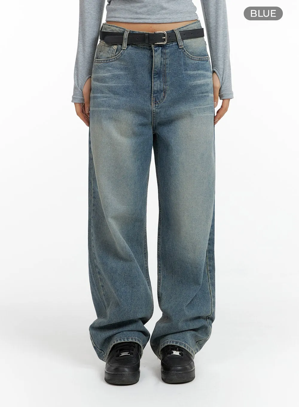 Washed Denim Wide-Leg Jeans CF419