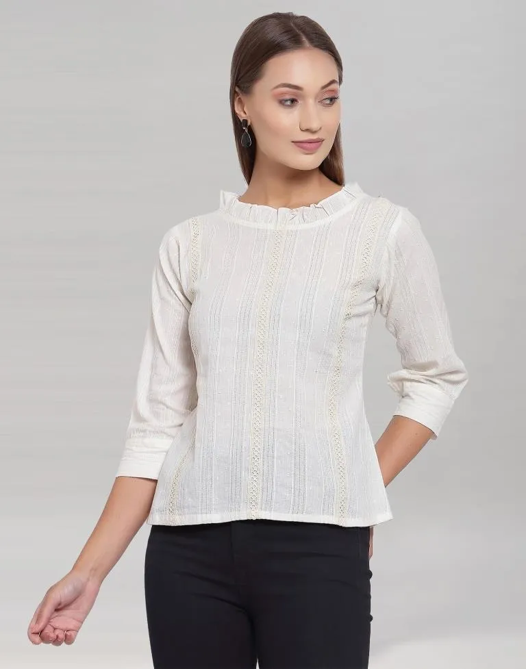 White Colored Cotton Self Woven Top