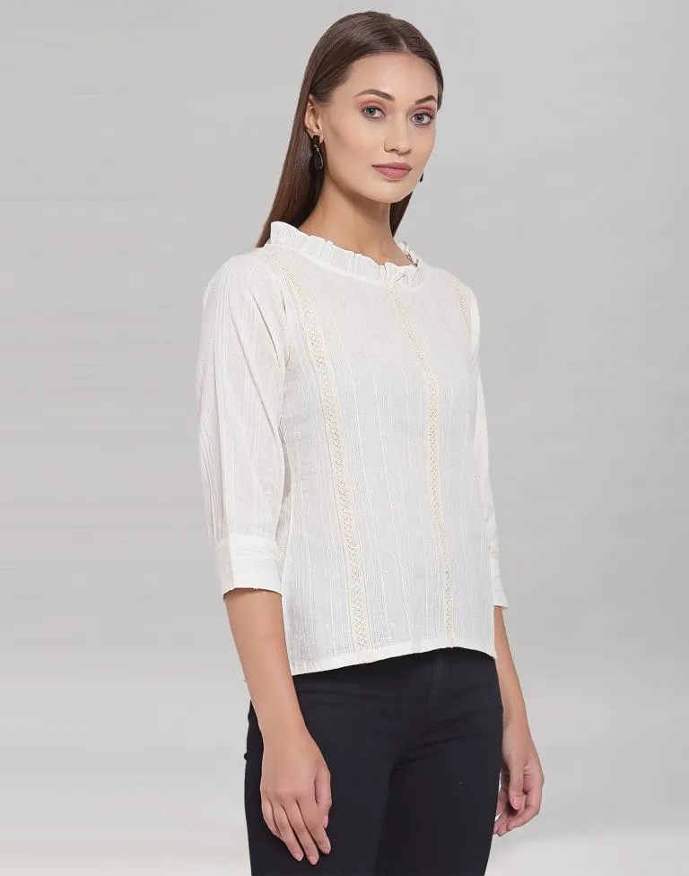 White Colored Cotton Self Woven Top