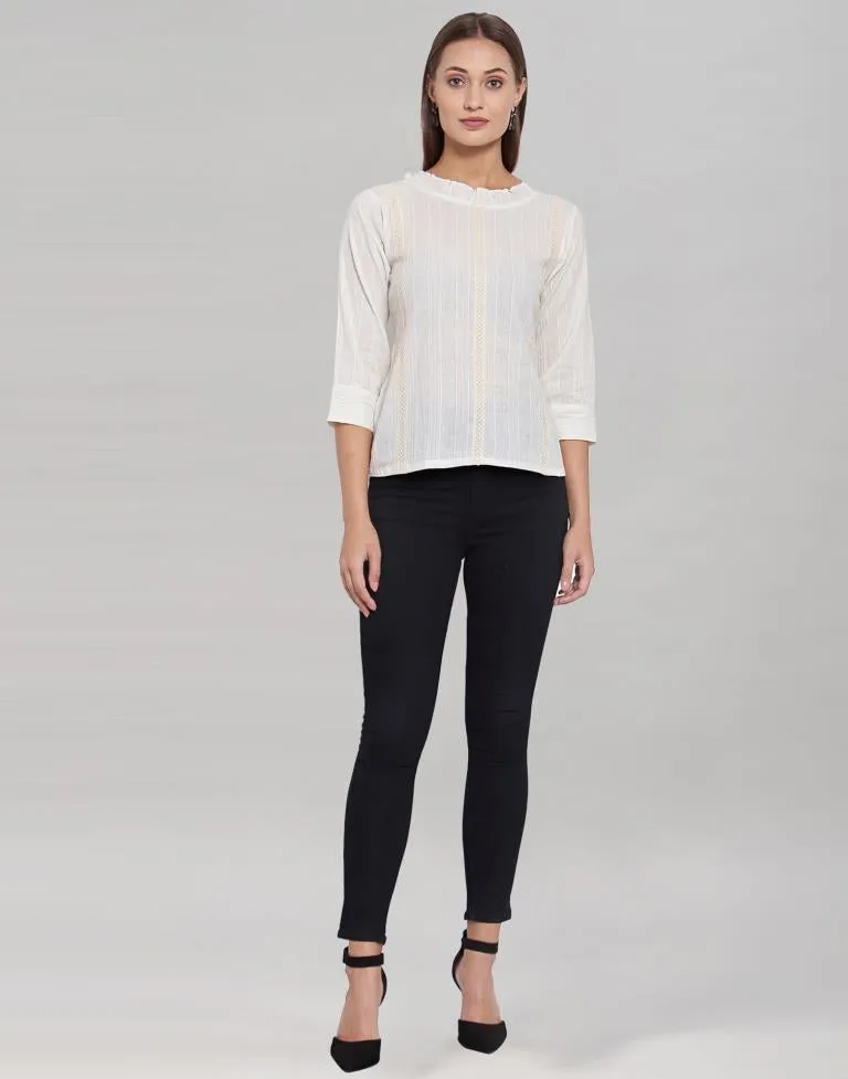 White Colored Cotton Self Woven Top