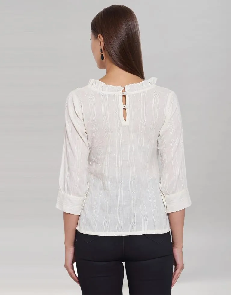 White Colored Cotton Self Woven Top