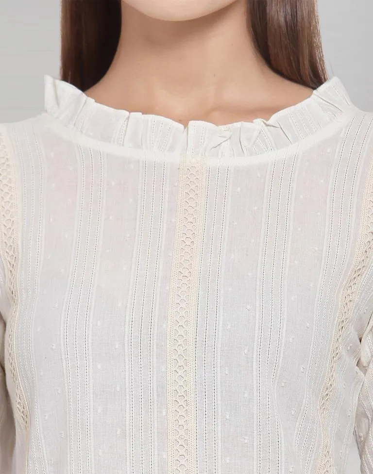 White Colored Cotton Self Woven Top