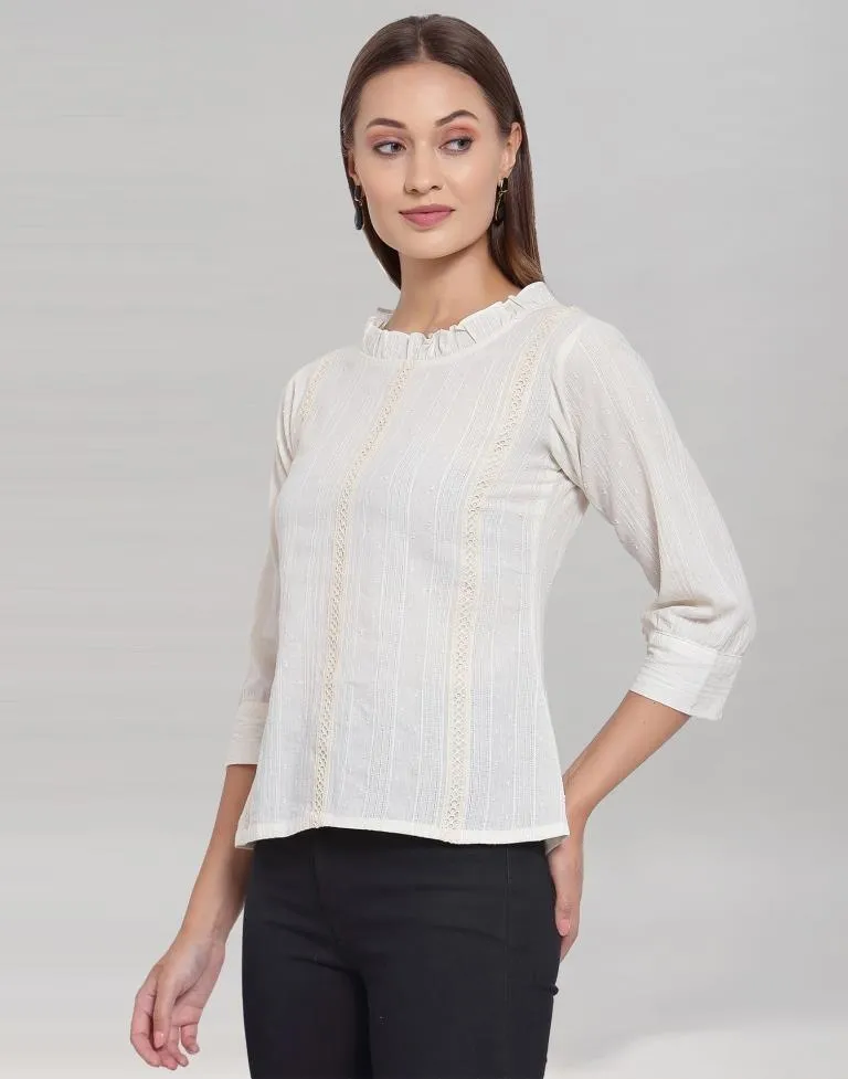 White Colored Cotton Self Woven Top