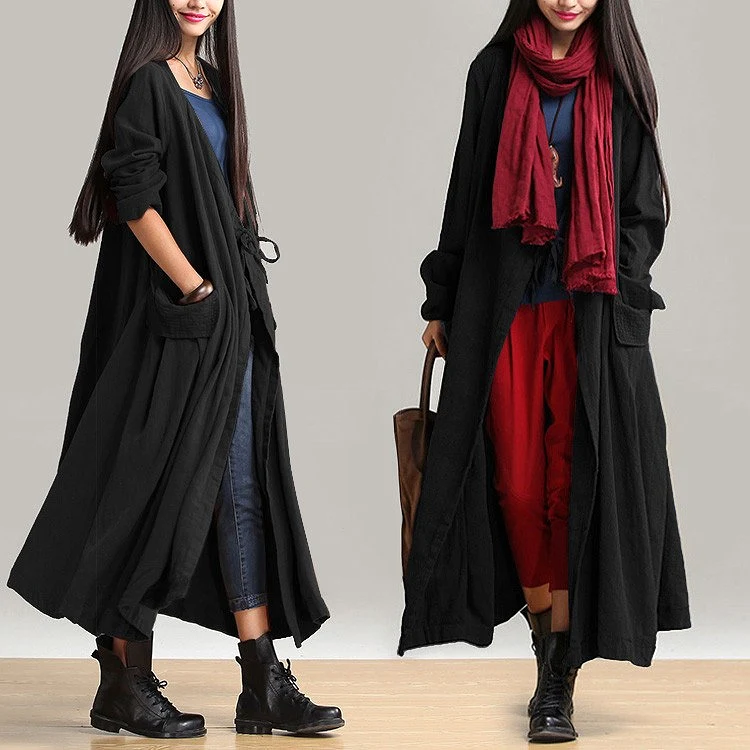 Women Cotton Linen Loose Fitting Winter Long Coat