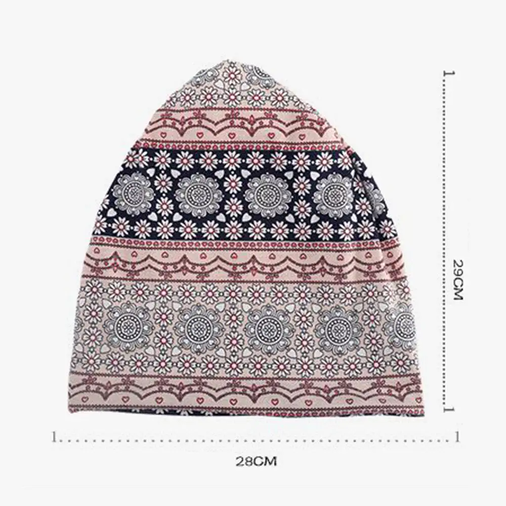 Women Full Cotton Non-allergenic Baotou Hat Bib Fashion Flower Printed Autumn Winter Plus Velvet Warm  Scarf Beanie Hat