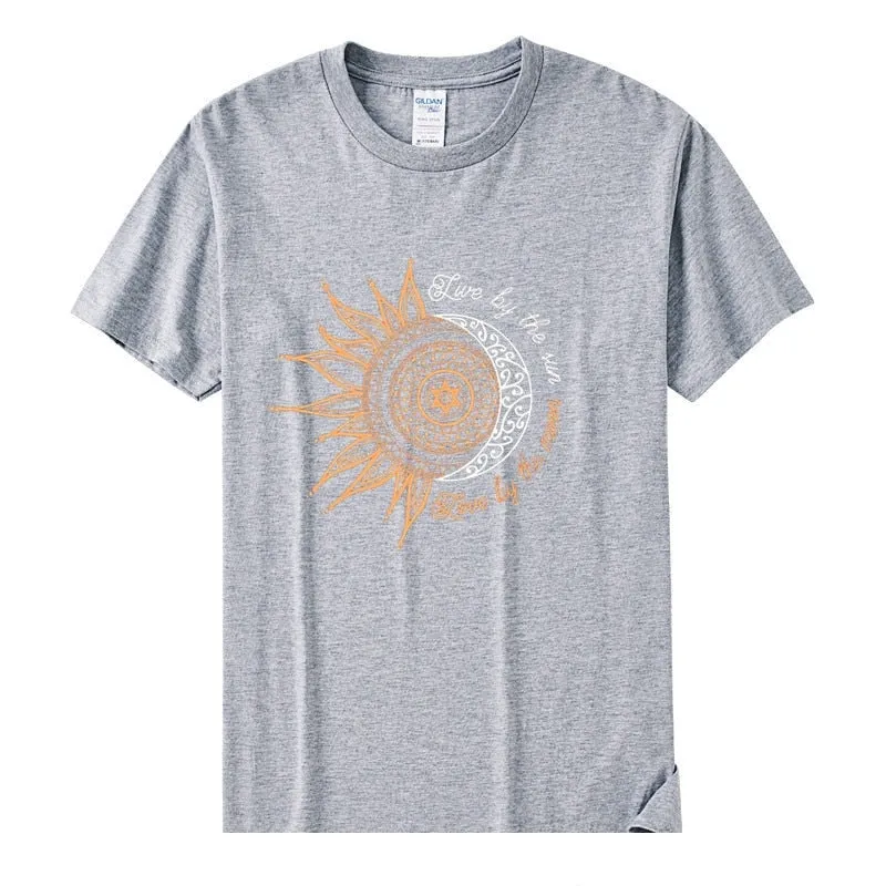 Women's Casual Live By The Soon Love Moon Printed Cotton T-Shirt