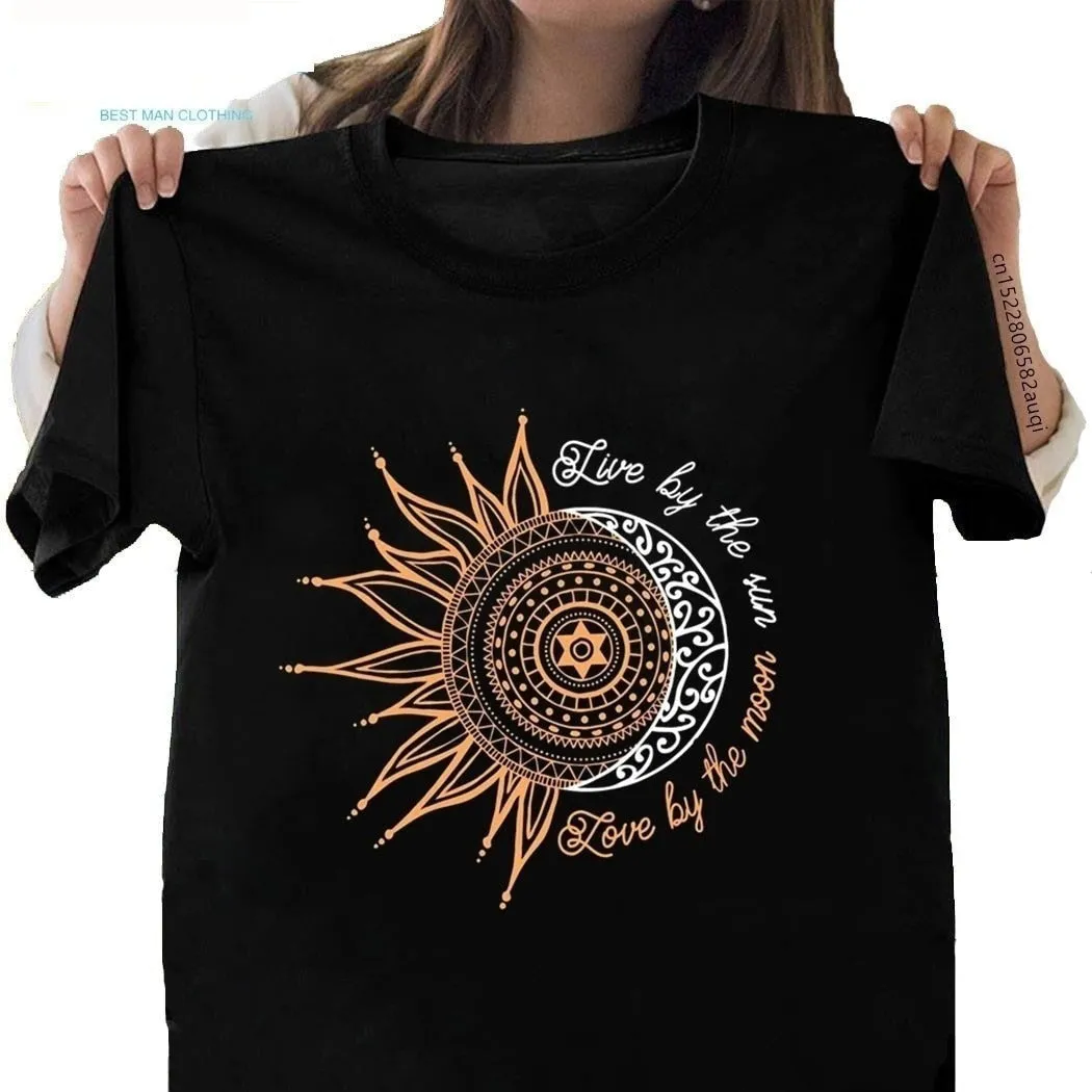 Women's Casual Live By The Soon Love Moon Printed Cotton T-Shirt