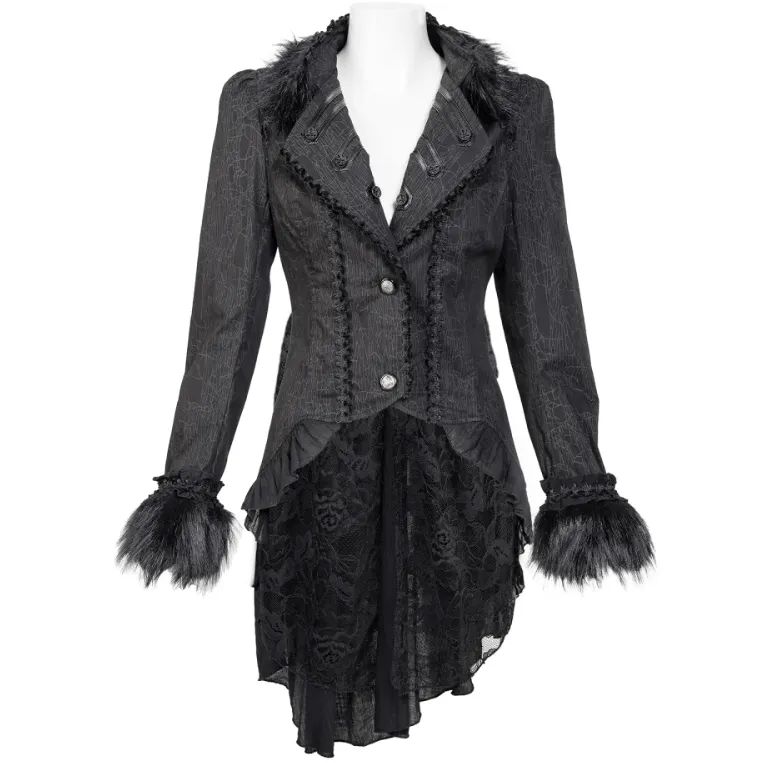 Women's Gothic Ruffled Lace Splice Swallow-tailed Coat