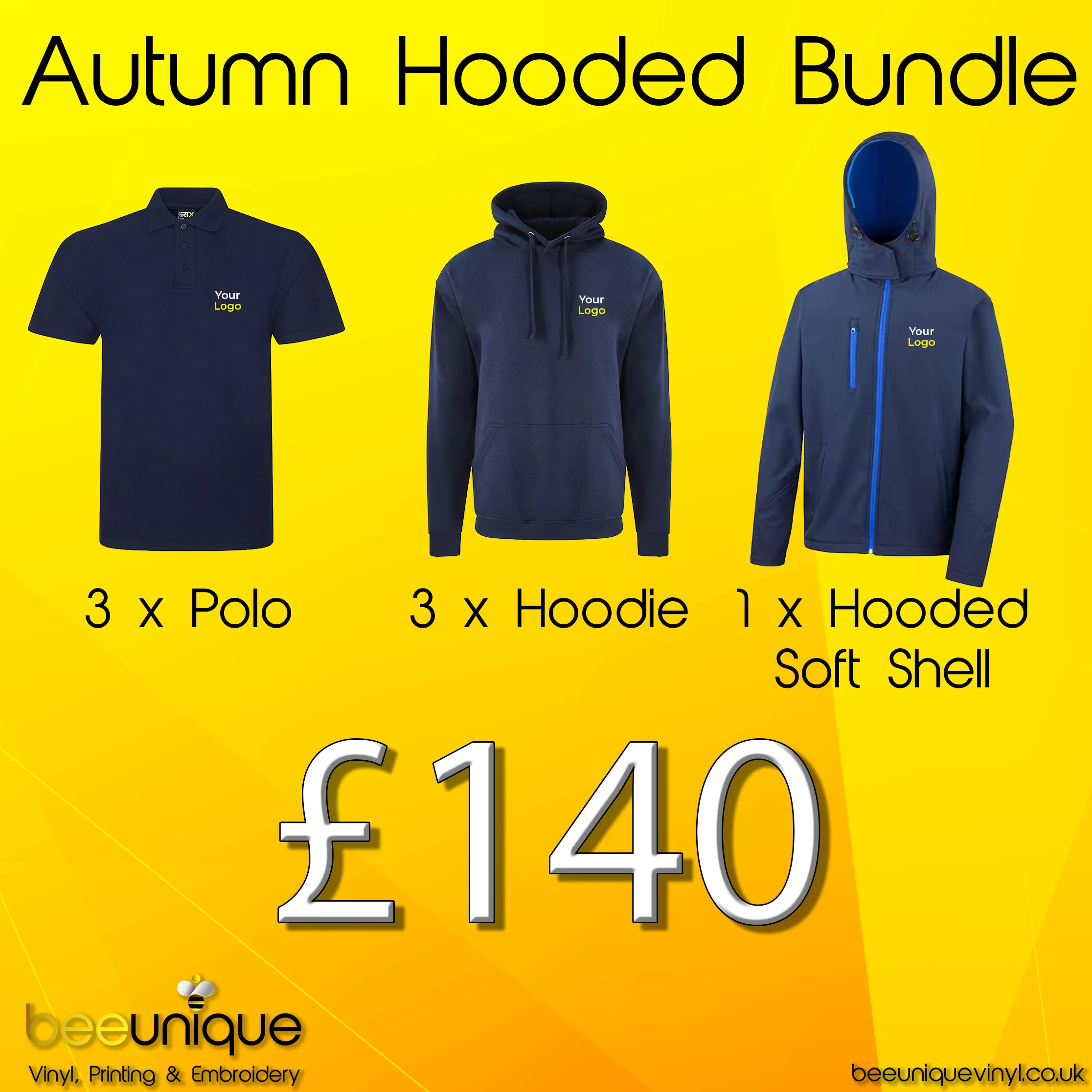 Workwear Bundle 36 | Bee Unique | Polos, Hoodies & Softshell