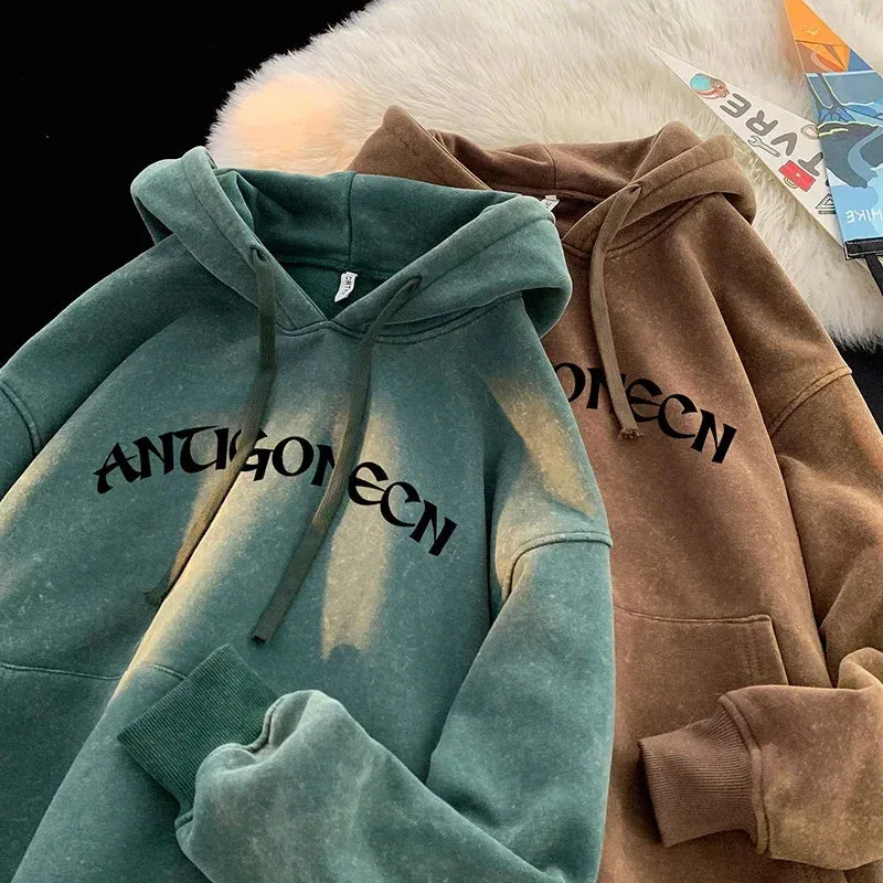 Xituodai Washed Distressed Vintage Hoodies Graphic Print Hoodies Autumn New Hoodie Oversized Men Hooded Pullover Hip Hop Streetw