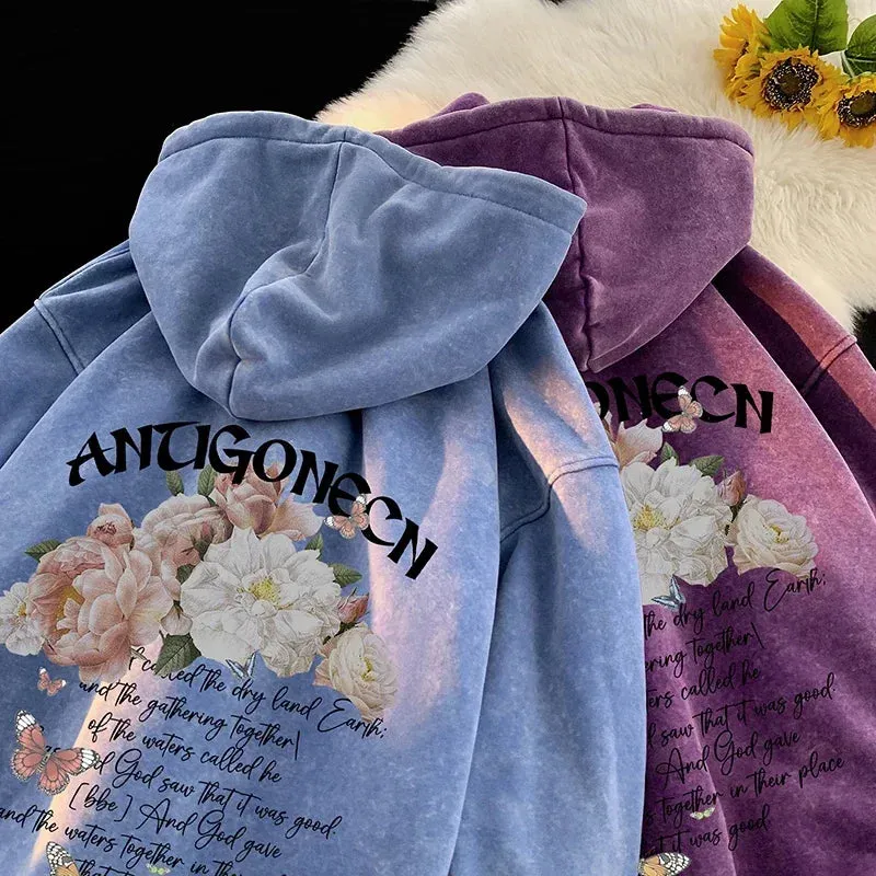 Xituodai Washed Distressed Vintage Hoodies Graphic Print Hoodies Autumn New Hoodie Oversized Men Hooded Pullover Hip Hop Streetw